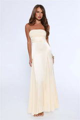 Statement Shine Strapless Satin Maxi Dress Yellow