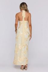 Delicate Desire Mesh Halter Maxi Dress Yellow