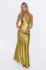 She Gets It Satin Maxi Dress Olive