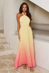 Love Me Lightly Halter Pleated Maxi Dress Yellow