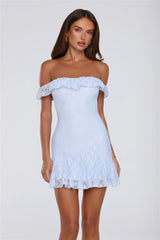 Sweet Darling Lace Off Shoulder Mini Dress Blue
