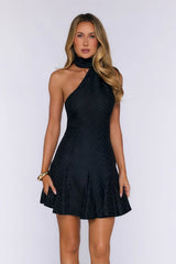 Flirt Flex Polka Dot Halter Mini Dress Black
