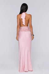 Gossip And Glitter Halter Satin Maxi Dress Blush