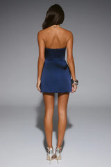 Blossom Hour Strapless Satin Mini Dress Navy