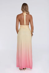 Glow Aesthetic Halter Mesh Maxi Dress Yellow