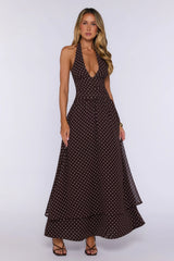 Dress Louder Halter Polka Dot Maxi Dress Brown