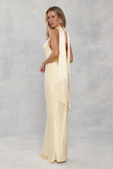 The Vivia Halter Satin Maxi Dress Yellow