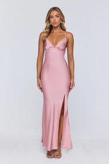 Stay Polished Satin Maxi Dress Pink