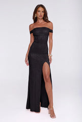 Night Bloom Off Shoulder Maxi Dress Black
