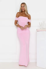 Lookbook Worthy Off Shoulder Maxi Dress Pink