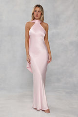 The Vivia Halter Satin Maxi Dress Light Pink