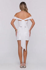 Saltwater Sonata Off Shoulder Mesh Mini Dress White