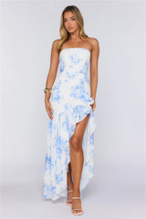 Floral Float Strapless Maxi Dress Blue