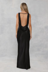 The Blaire Backless Satin Maxi Dress Black