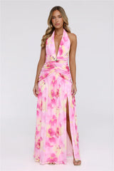 Darlingly Done Halter Mesh Maxi Dress Pink