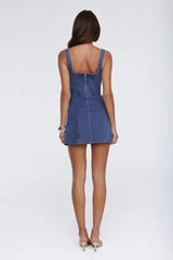 DNM Floral Applique Denim Mini Dress Mid Blue