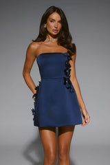 Blossom Hour Strapless Satin Mini Dress Navy