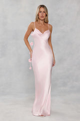 The Flora Satin Maxi Dress Light Pink