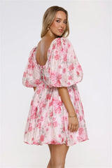Free To Be Puff Sleeve Floral Mini Dress Pink