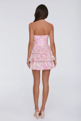 Sweetest Soul Floral Lace Tiered Strapless Mini Dress Pink