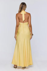 Vibe Star Halter Satin Maxi Dress Yellow
