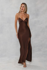 The Sophia Satin Maxi Dress Chocolate Brown