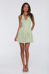 Confetti Hour Halter Mini Dress Sage
