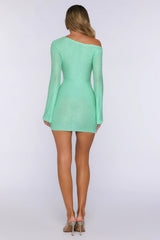Drift Into Chic Knit Sequin Long Sleeve Mini Dress Mint