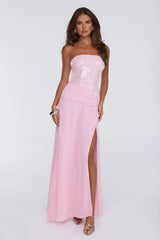 Shine Into Midnight Strapless Sequin Maxi Dress Pink