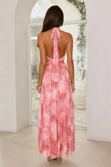 Afternoon In Azaleas Halter Maxi Dress Pink