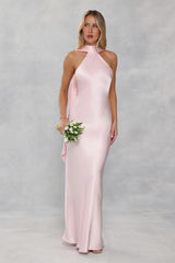 The Vivia Halter Satin Maxi Dress Light Pink