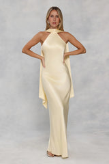 The Vivia Halter Satin Maxi Dress Yellow