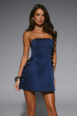 Blossom Hour Strapless Satin Mini Dress Navy