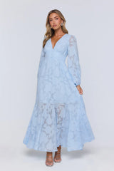 Glow Blossom Long Sleeve Maxi Dress Blue