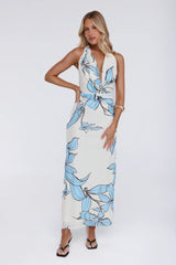 Lucky Darling Halter Mesh Maxi Dress Blue