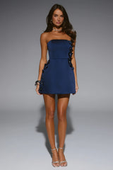 Blossom Hour Strapless Satin Mini Dress Navy