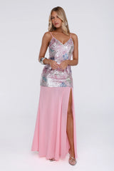 Glitter Glow Embellished Maxi Dress Pink