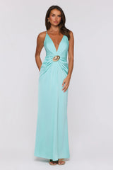 Ocean Haze Satin Maxi Dress Aqua