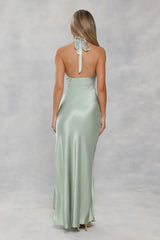 The Delilah Satin Halter Maxi Dress Sage Green