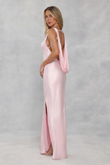 The Blaire Backless Satin Maxi Dress Light Pink