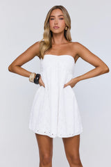 Summer Poise Embroidered Strapless Mini Dress White