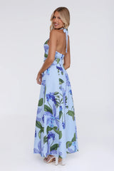 Fleur Flicker Halter Maxi Dress Blue
