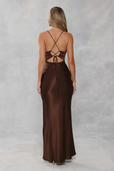 The Sophia Satin Maxi Dress Chocolate Brown