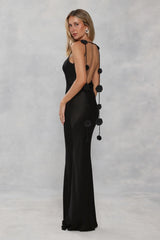The Flora Satin Maxi Dress Black