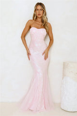 Fancy Dressed Strapless Sequin Maxi Dress Pink