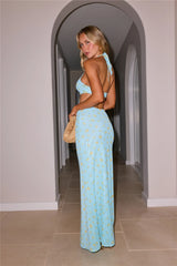 Garden Girly Halter Mesh Maxi Dress Ditsy Floral