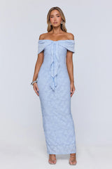 Sunshine Pop Off Shoulder Maxi Dress Blue