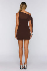 Nyra One Shoulder Mini Dress Chocolate