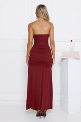 Signature Nights Embellished Strapless Maxi Dress Red