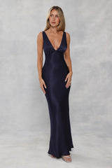 The Isabeau Satin Maxi Dress Navy